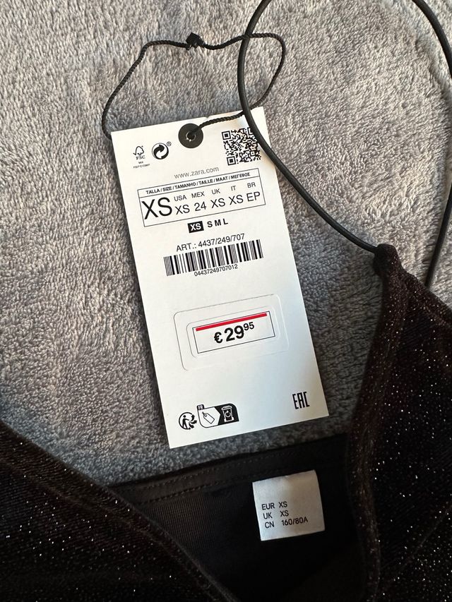 Vestido NUEVO Zara negro fiesta XS/S/M