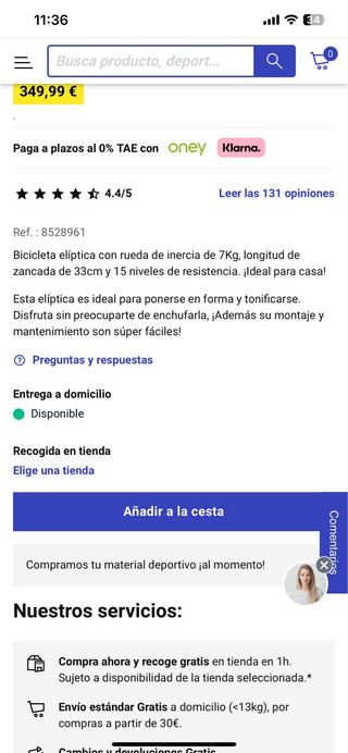 Bicicleta elíptica EL500 volante de inercia 7kg