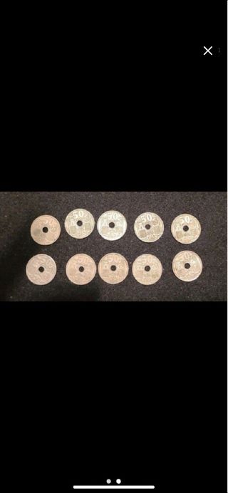 LOTE II,10 MONEDAS 2 REALES (AGUJERO) 1941-63
