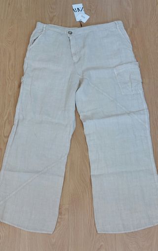 Pantalón Lino Beige Zara Nuevo