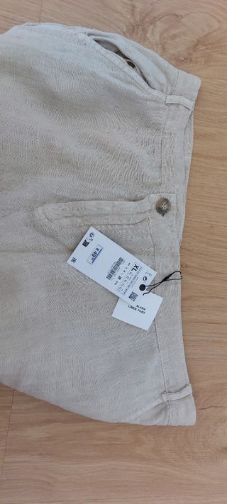 Pantalón Lino Beige Zara Nuevo