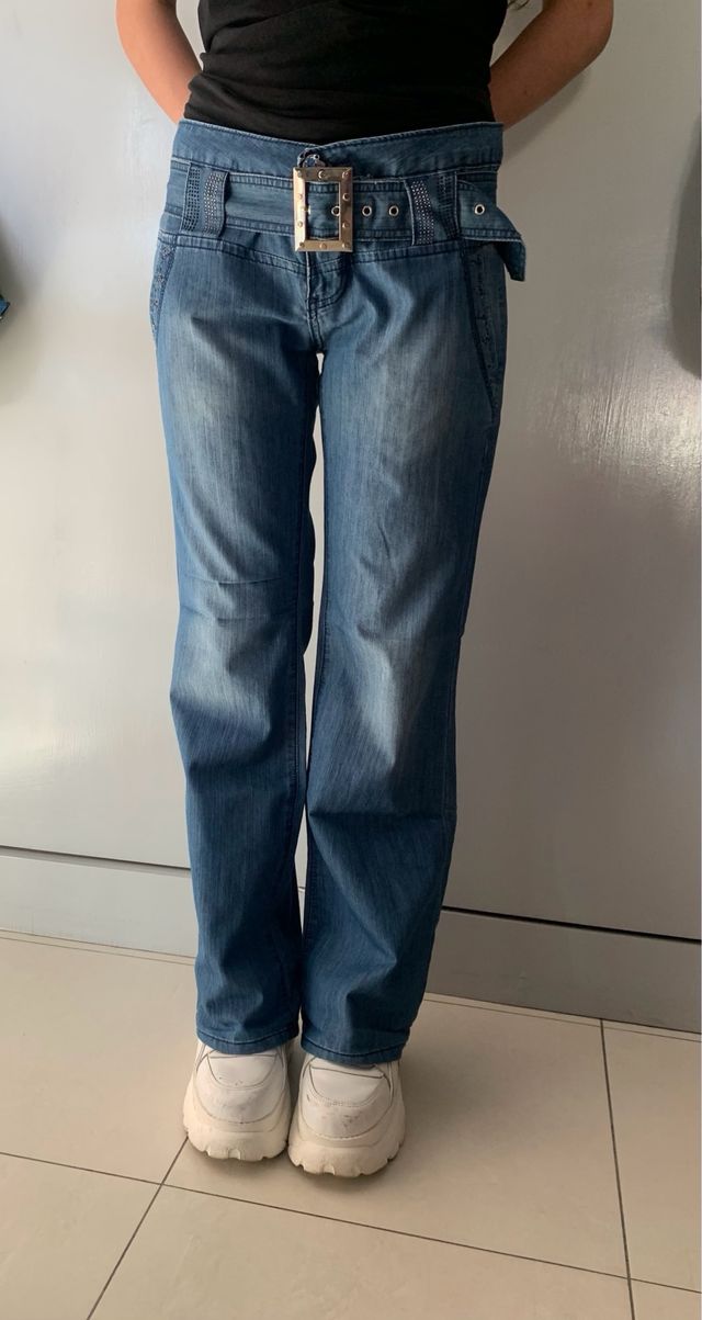 Jeans blu da donna con cintura, tg 44, nuovi