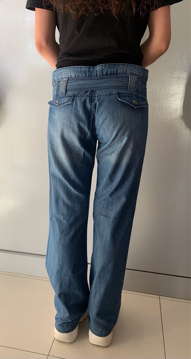 Jeans blu da donna con cintura, tg 44, nuovi