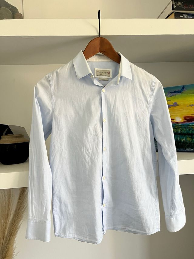 Camisa vestir celeste zara niño 11/12 años