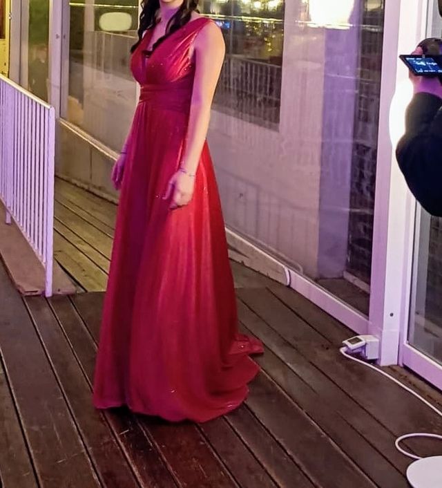 Bellissimo abito lungo fuxia scintillante tg S 