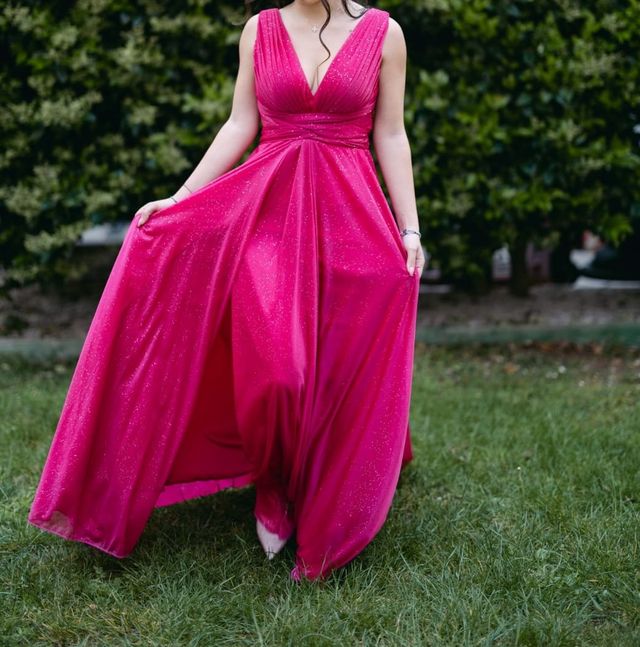 Bellissimo abito lungo fuxia scintillante tg S 
