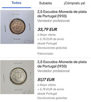 Moneda 2,5 escudos 1933 Portugal plata