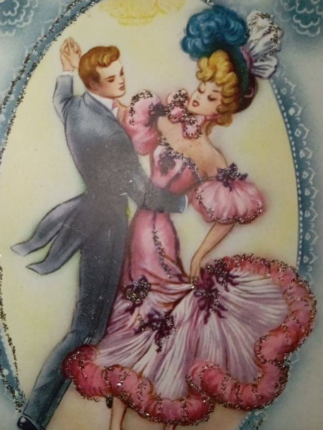 Lote postales antiguas con purpurina