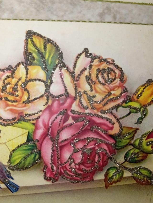 Lote postales antiguas con purpurina