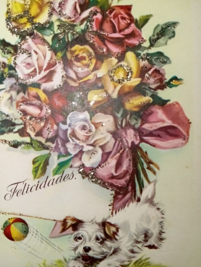 Lote postales antiguas con purpurina