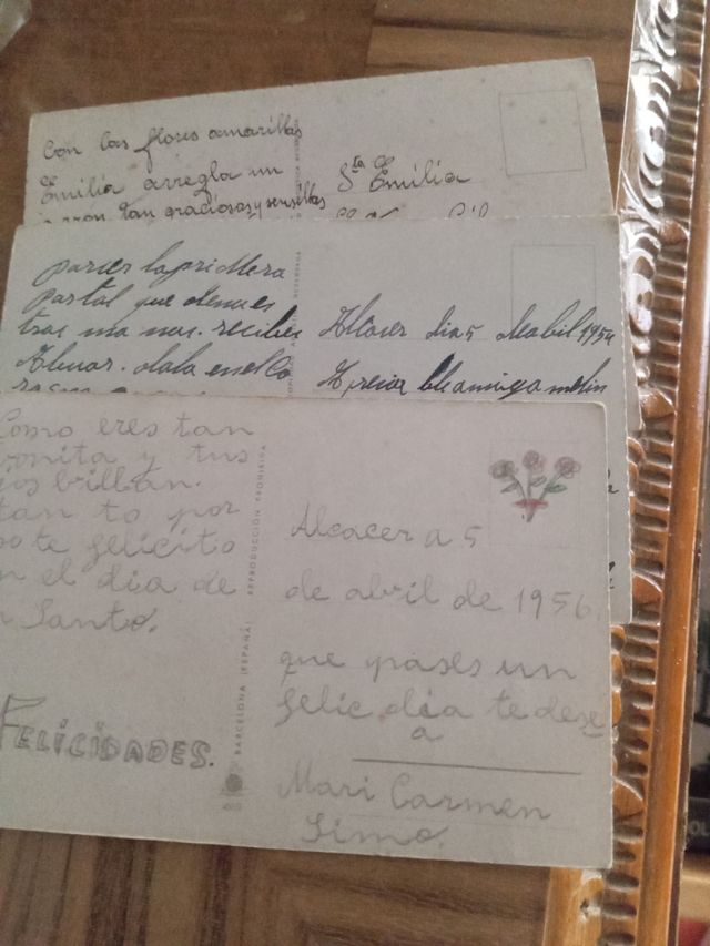 Lote postales antiguas con purpurina