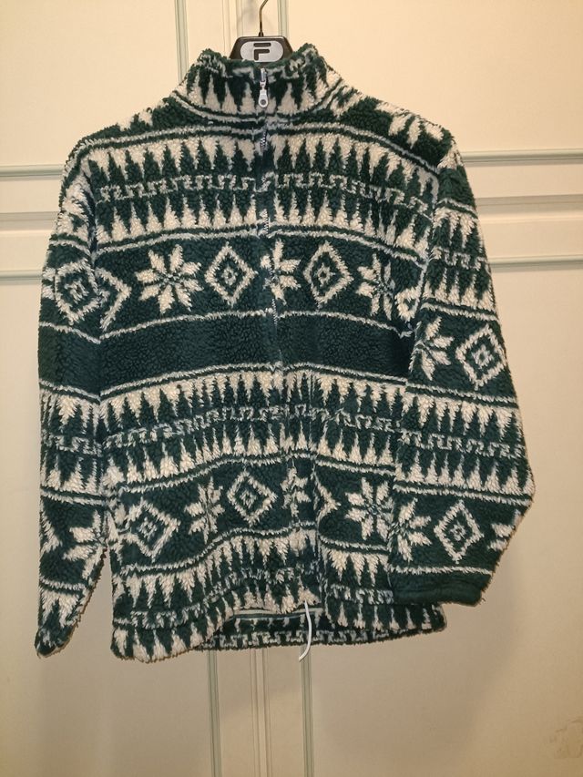 Maglione pile verde e bianco