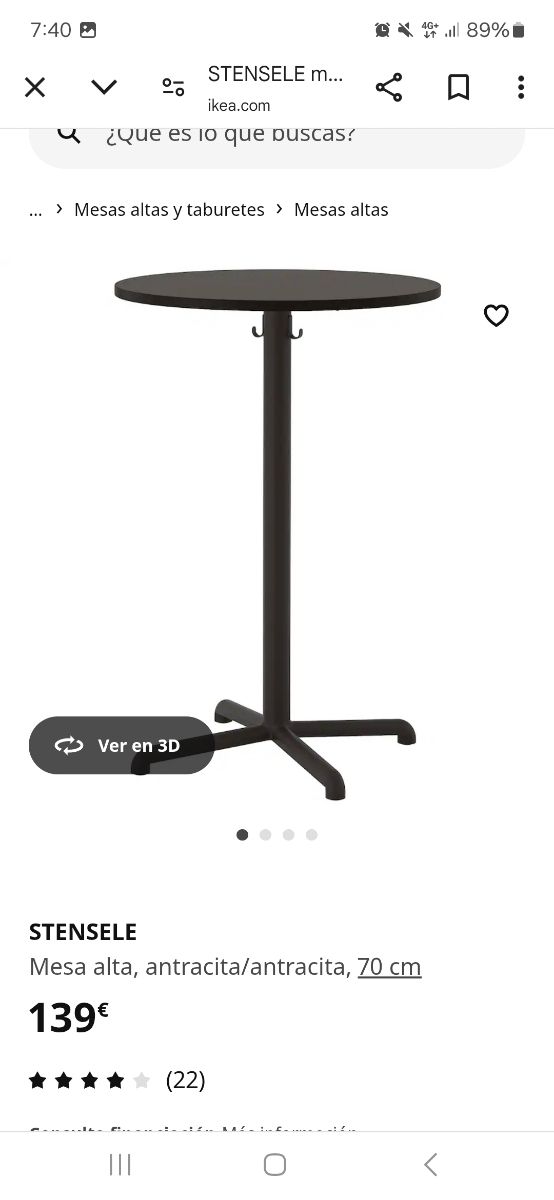 Mesa alta y 2 sillas plegables IKEA