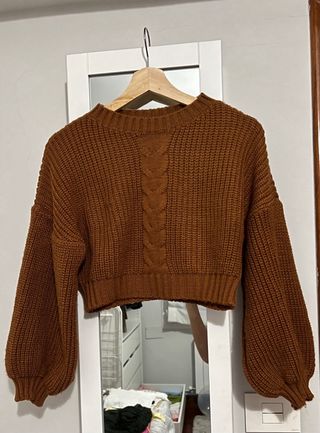 Jersey marron crop top