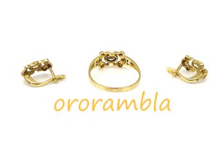 Juego pendientes y anillo oro 18k 