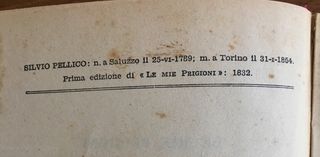 Le mie prigioni” Pellico 1940