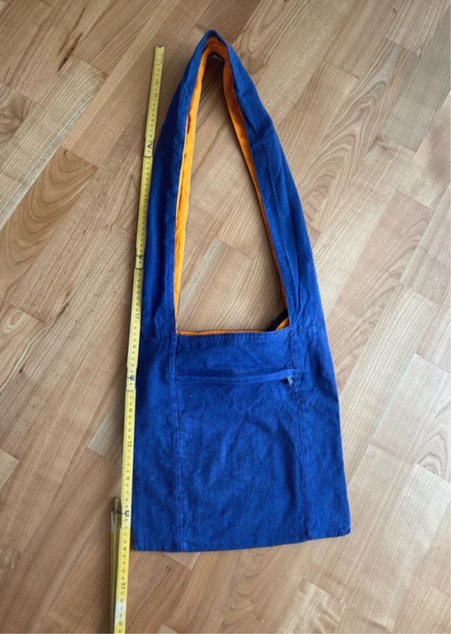 Borsa in tela blu e arancio