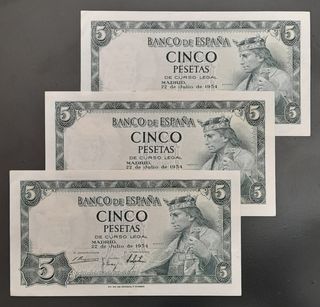 5 Pesetas 1954 Serie E (Trío correlativo SC-)