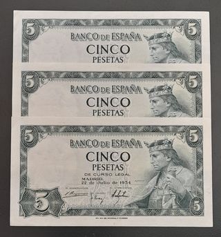 5 Pesetas 1954 Serie E (Trío correlativo SC-)