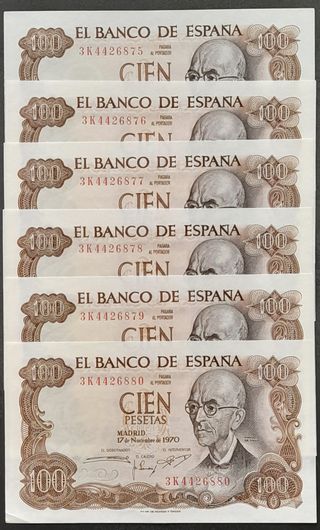 100 Pesetas 1970 (6 Correlativos ¡SC!) M. de Falla
