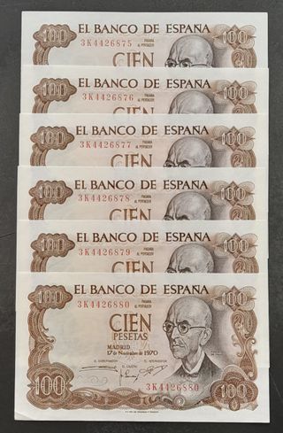 100 Pesetas 1970 (6 Correlativos ¡SC!) M. de Falla
