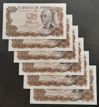 100 Pesetas 1970 (6 Correlativos ¡SC!) M. de Falla