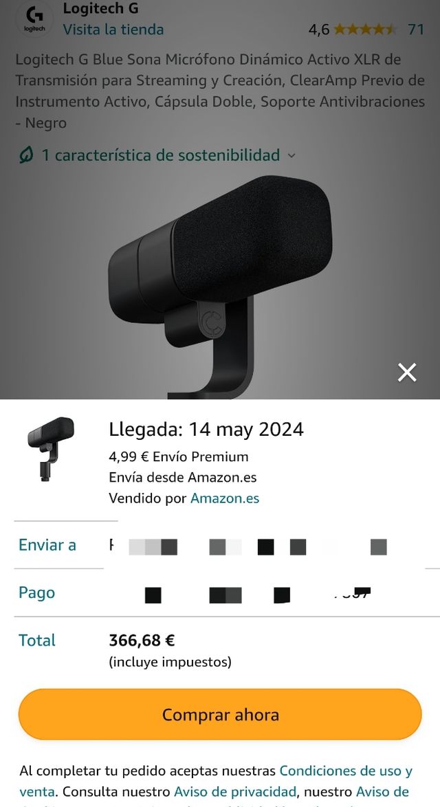 Logitech G Blue Sona Micrófono Dinámico Activo XLR