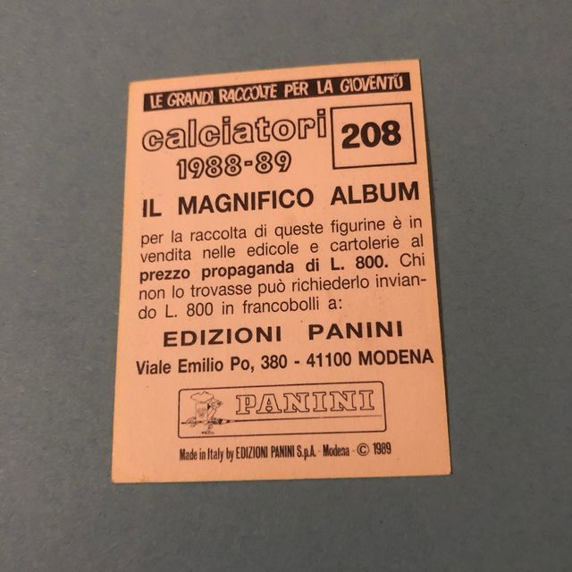 Baresi (Milan) Figurina Panini 1988-89 con velina