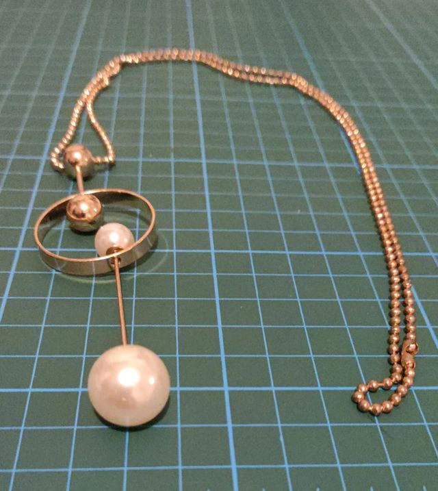 Collana catena con pendente con perla e anello