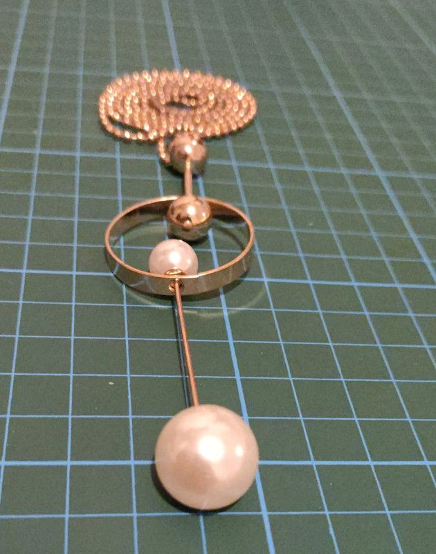 Collana catena con pendente con perla e anello