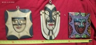 3 Maschere Etniche in Legno Artigianale da parete