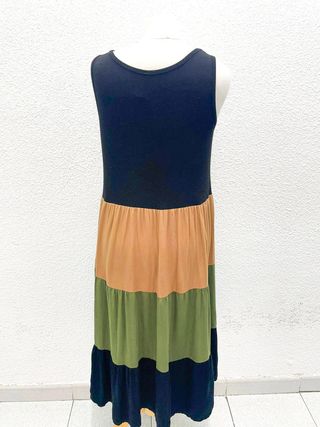 Vestido tricolor verde ocre negro suelto hippie