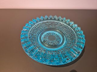 Cenicero vintage cristal azul turquesa