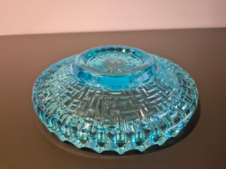 Cenicero vintage cristal azul turquesa