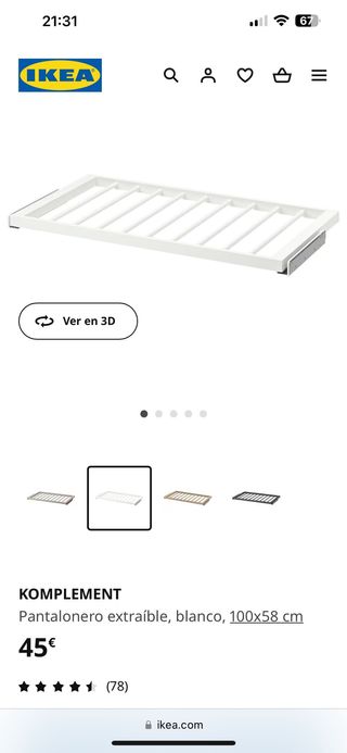 Pantalonero blanco 1 m armario pax