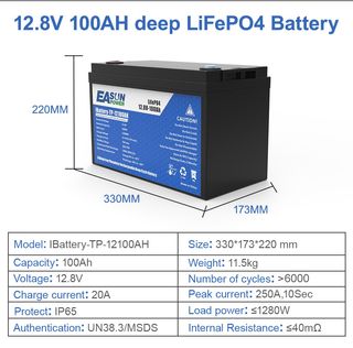 Batteria Solare LiFePo4 12V 100Ah Camper Barca