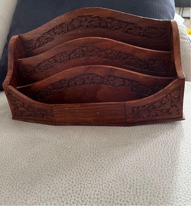 portalettere da tavolo in legno pregiato antico