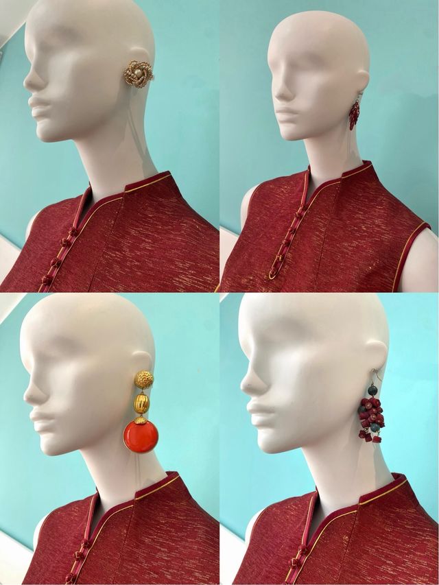 Abito qipao Cheongsam seta rosso oro fiori cinese 