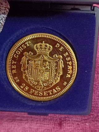 🇪🇸MONEDA DE 25 PESETAS🇪🇸 PLATA BAÑO ORO 22K