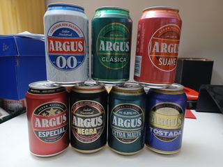 7 lattine birra vuote Argus,Pontevedra