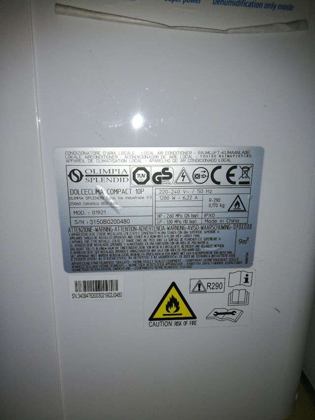 A/C portatil  Olimpia Splendid 2600 frig.