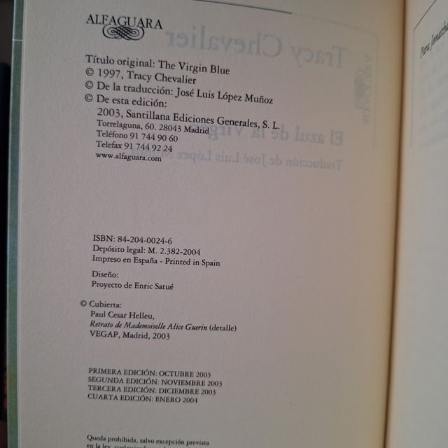 3 x 2. El azul de la virgen de Tracy Chevalier