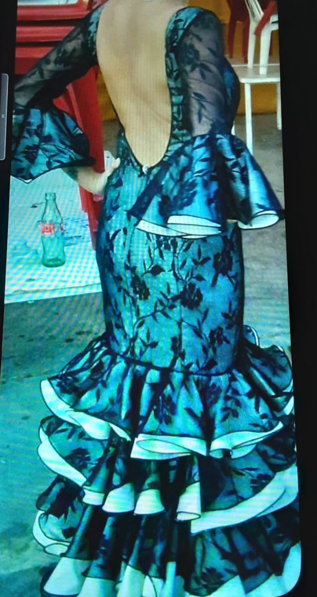 Vestido gitana flamenca modista M popelín y encaje