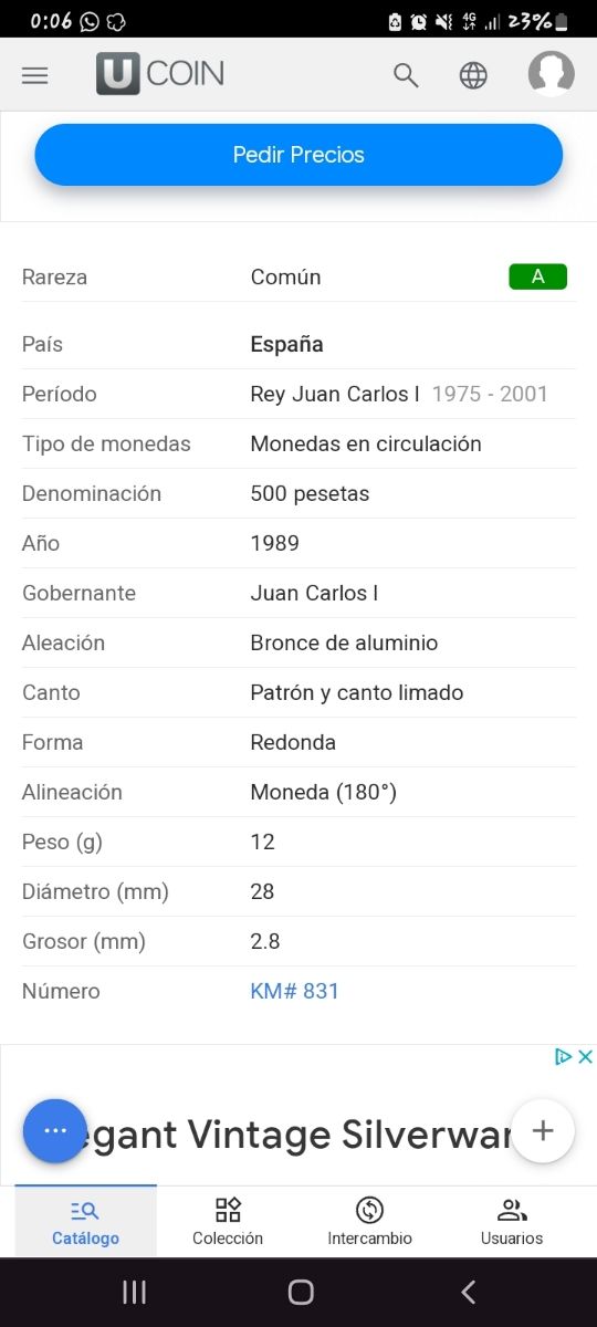 Moneda 500pts(1989)Negociable
