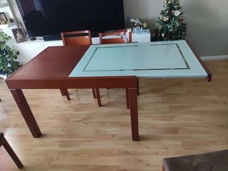 Mesa mixta, (Madera, cristal)