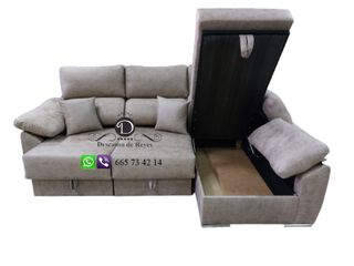 Sofá chaise longue cama con canapé deslizante