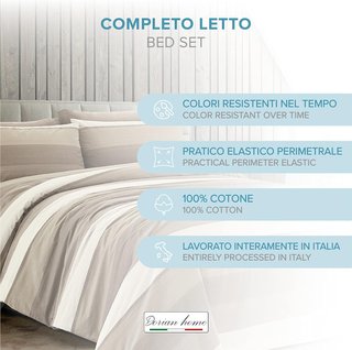 Completo Letto Matrimoniale 100% Cotone, 180 x 200