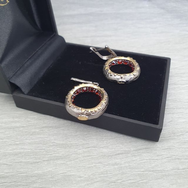 Pendientes plata 925 circonitas rojas invertidas