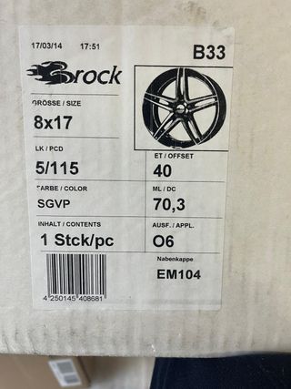 Cerchio Auto B33 Brock 8x17 et 40 Nero 70.2 58007