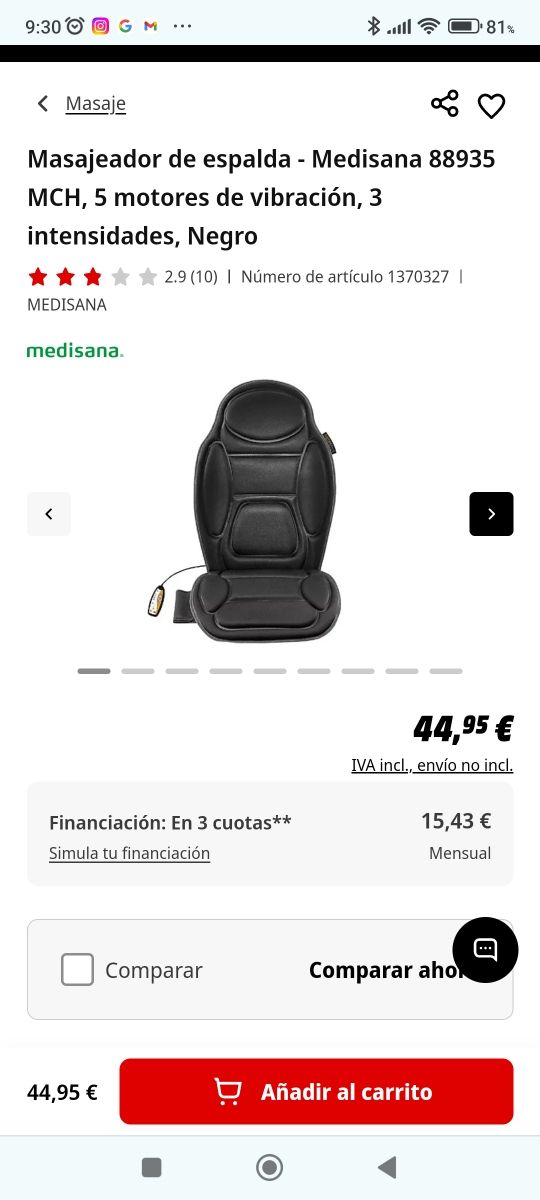 Respaldo Masajeador multifuncion